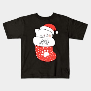 Kitty Cat Christmas Stocking Kids T-Shirt